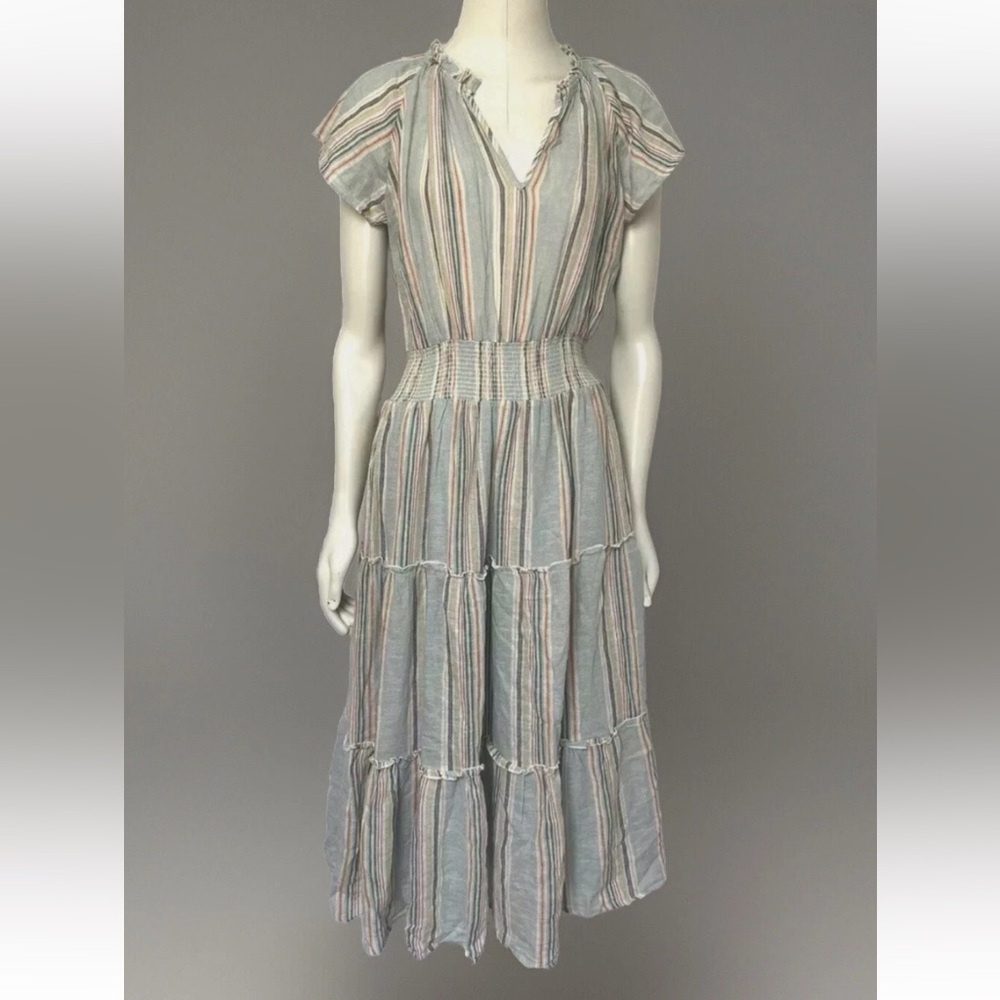 Rails Amellia SAG Harbor stripe Ruffled Tiered Midi cap sleeve large NWT